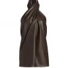 3.1 Phillip Lim Vegan Leather Cross-Front Halter Top Dark Brown