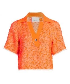 3.1 Phillip Lim Boucle-Knit Cropped Polo Top