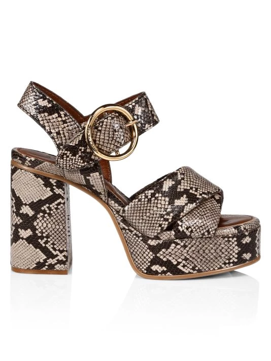 See By Chloé Lyna Python-Embossed Leather Platform Sandals 1 See By Chloé Lyna Python-Embossed Leather Platform Sandals