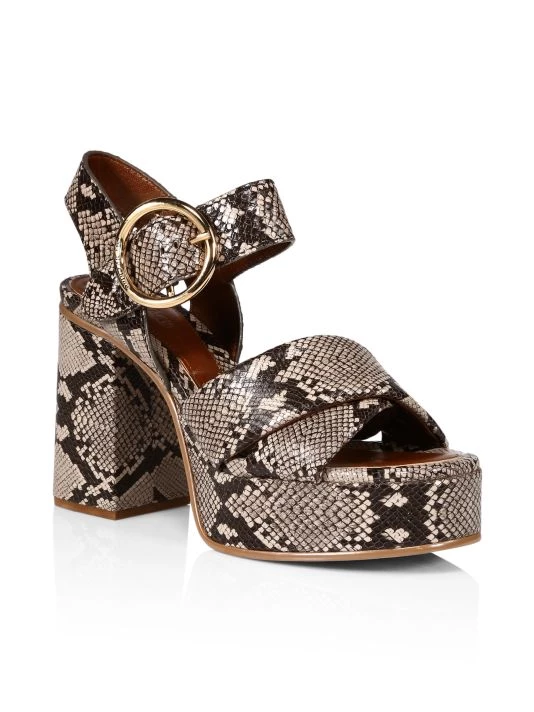 See By Chloé Lyna Python-Embossed Leather Platform Sandals 2 See By Chloé Lyna Python-Embossed Leather Platform Sandals - Image 2