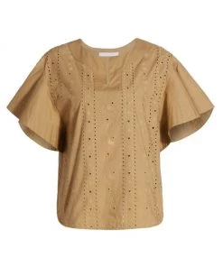 See By Chloé Eyelet Splitneck Cotton Blouse