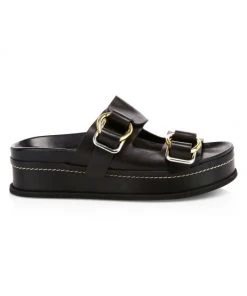 3.1 Phillip Lim Freida Buckle Leather Flatform Sandals Black