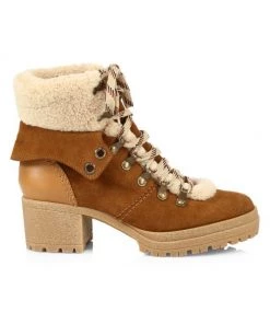 See By Chloé Eileen Shearling-Trimmed Suede Block-Heel Boots