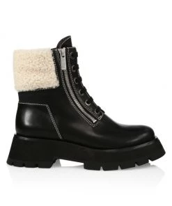 3.1 Phillip Lim Kate Zip Lug-Sole Shearling-Trimmed Leather Combat Boots